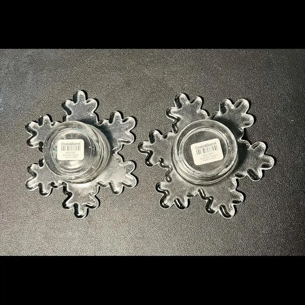 Crate & Barrel 2 Snowflake Winter Glass Votive Tea Light Holders